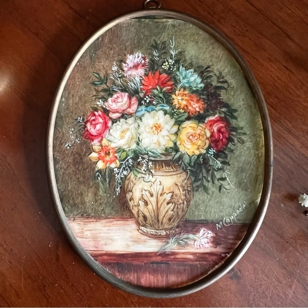 Antique Miniature - Framed Oil Painting a Bouquet of Flowers, circa 1850.
